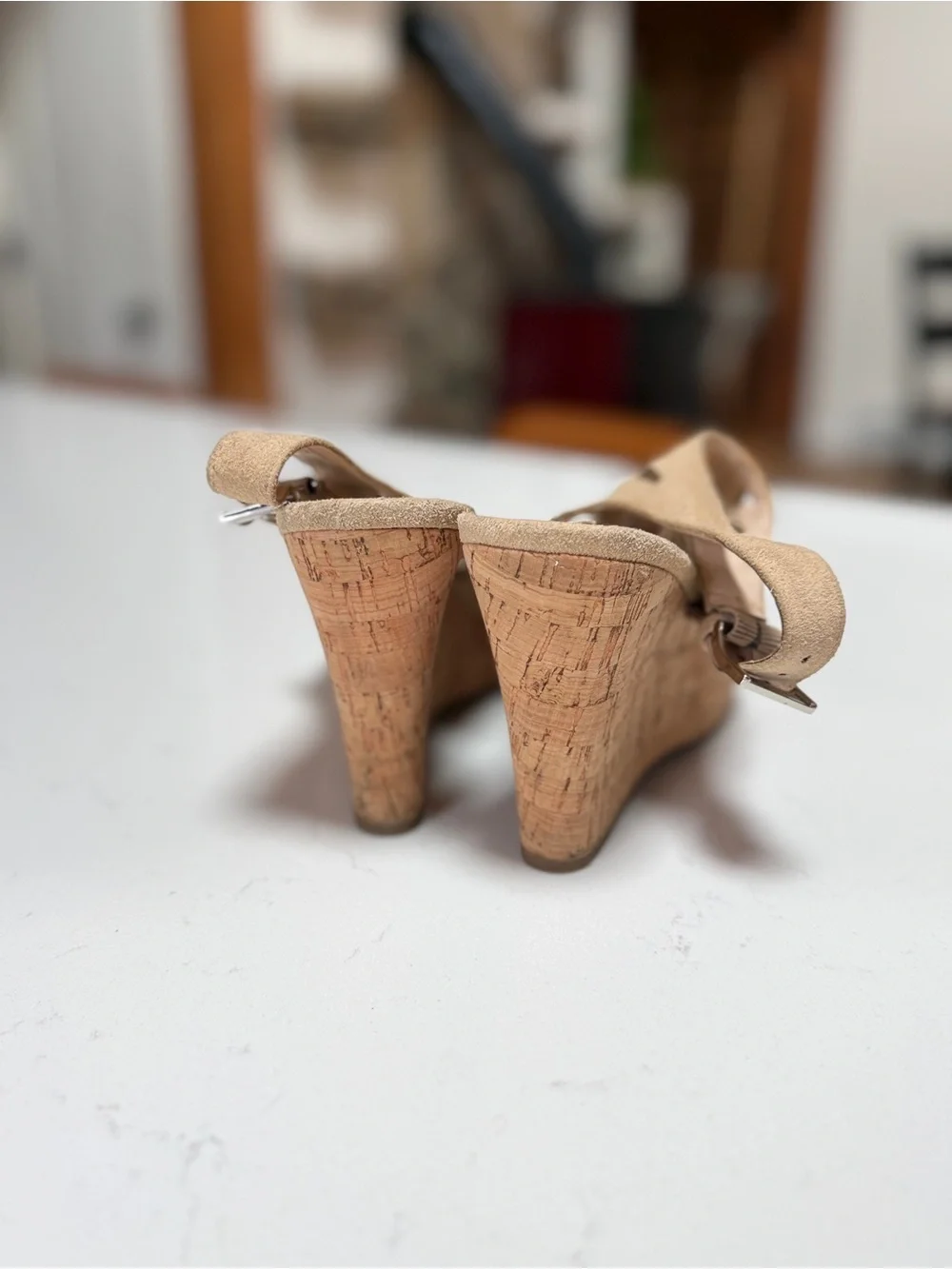 Franco Sarto Beige Cutout Slingback Cork Wedges